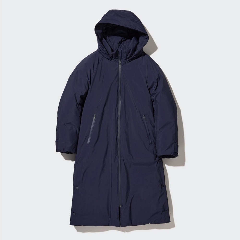 Uniqlo ultra warm hybrid down long coat navy small